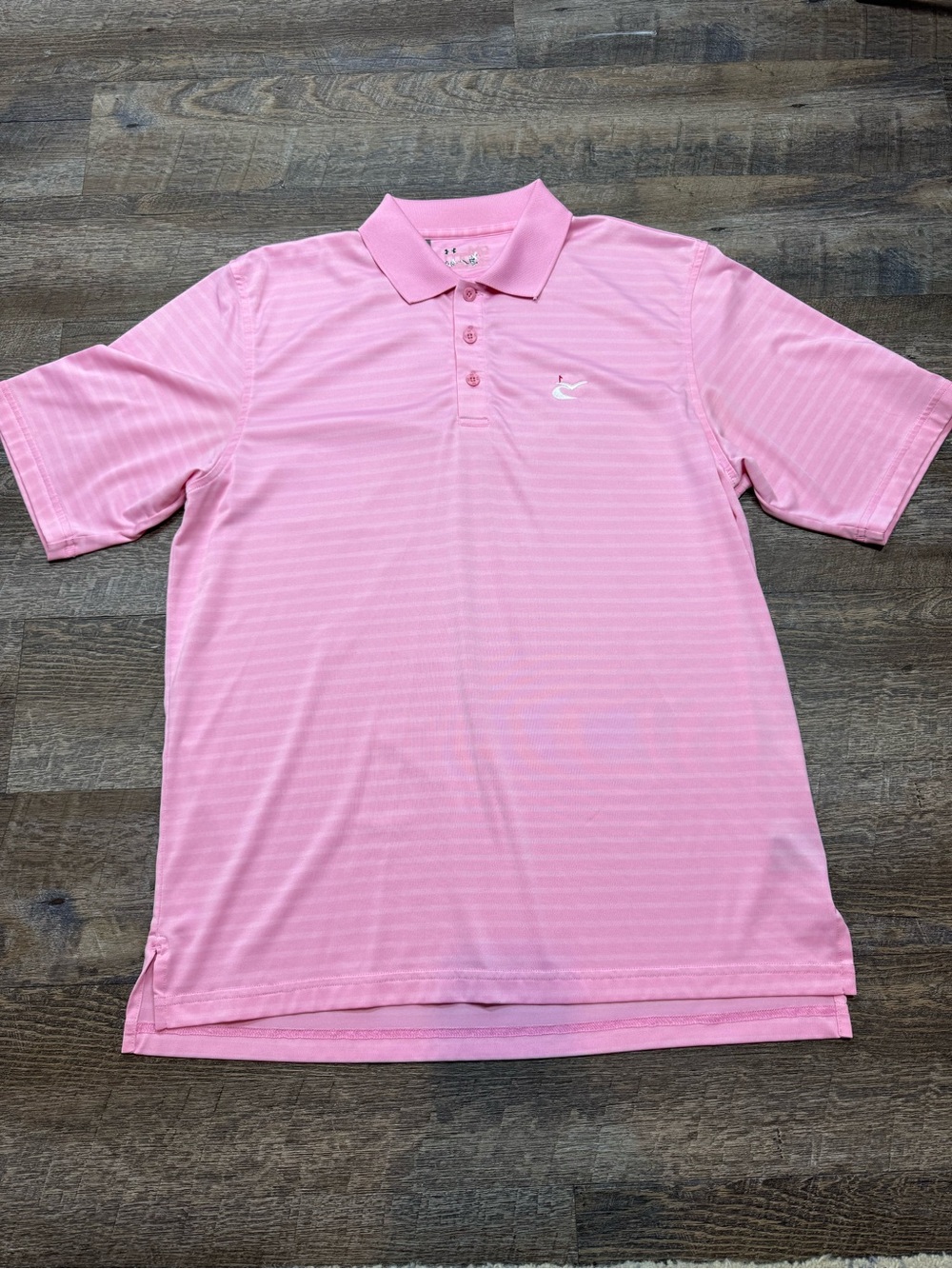 Under Armour Men's Golf Polo Pink Striped Performance SZ L - Picture 6 of 12